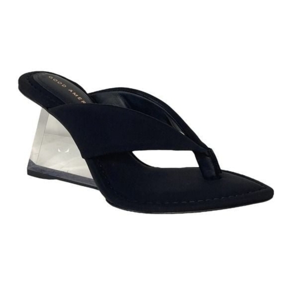Good American Shoes - Good American Heels Womens Sz 6.5 Black Clear Wedge Cinderella Shoes